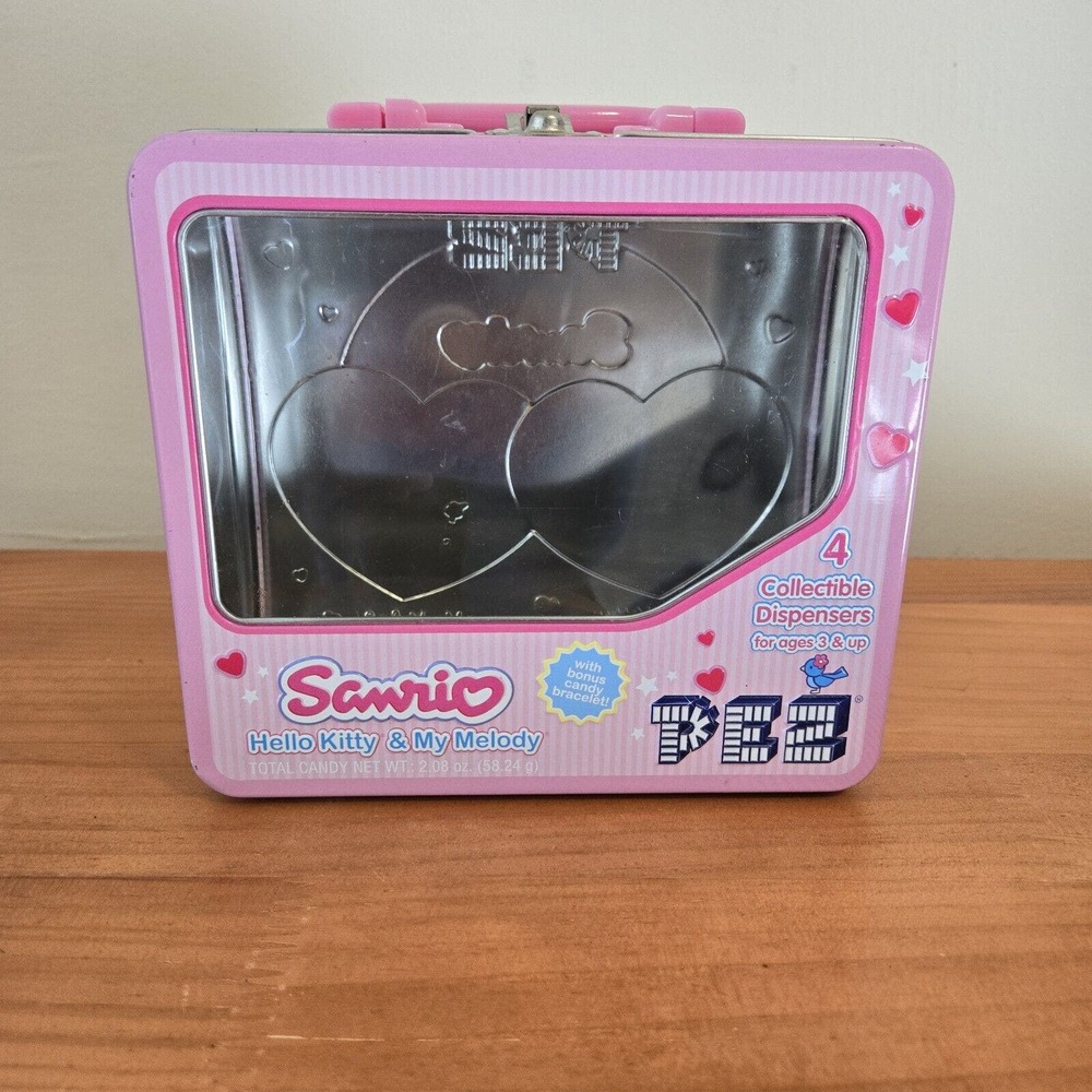 Pez Hello Kitty & My Melody Collectible Pez Dispenser Metal Lunch‎ Box EMPTY